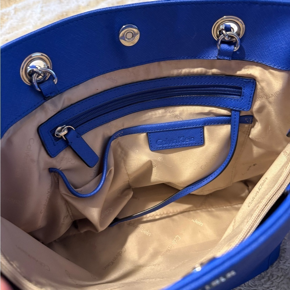 Calvin Klein Hayden Saffiano Leather Tote Royal Blue - Picture 3 of 8